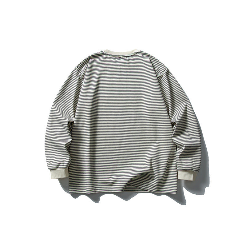 Unisex Oversize Longsleeve in maritime look with fine striped texture and ribbed collar Mune Fashion