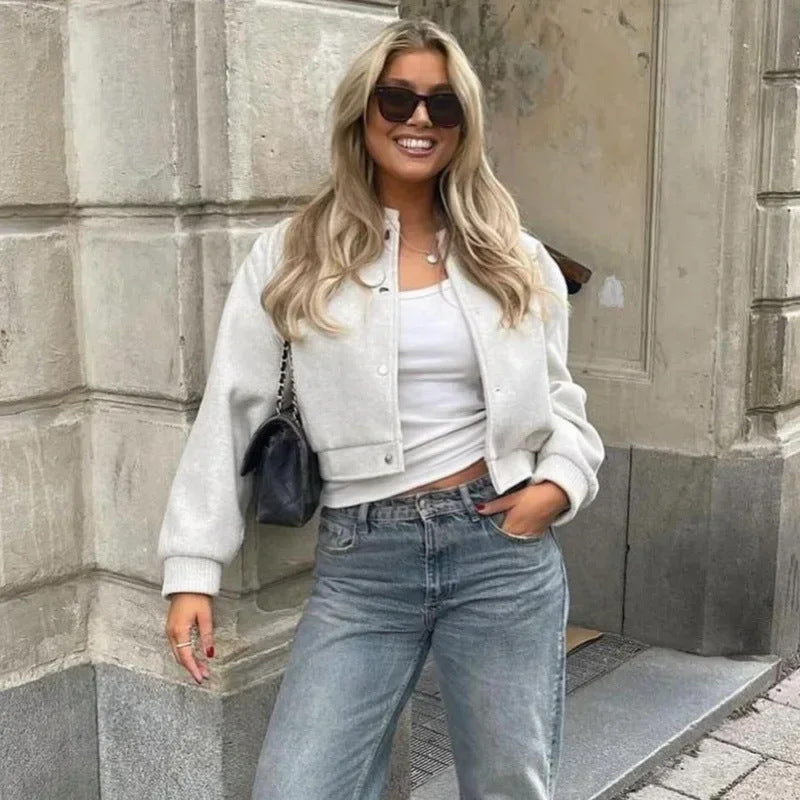 Women's short cut bomber jacket with ribbed cuffs Mune Fashion