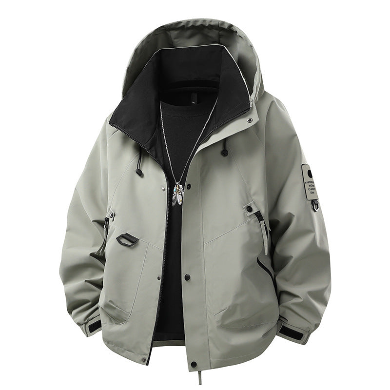Men's Waterproof Outdoor Jacket with Adjustable Hood Collar Mune Fashion