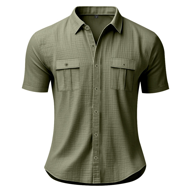 Men's summer short-sleeve shirt made of gauze with patch flap pockets Mune Fashion