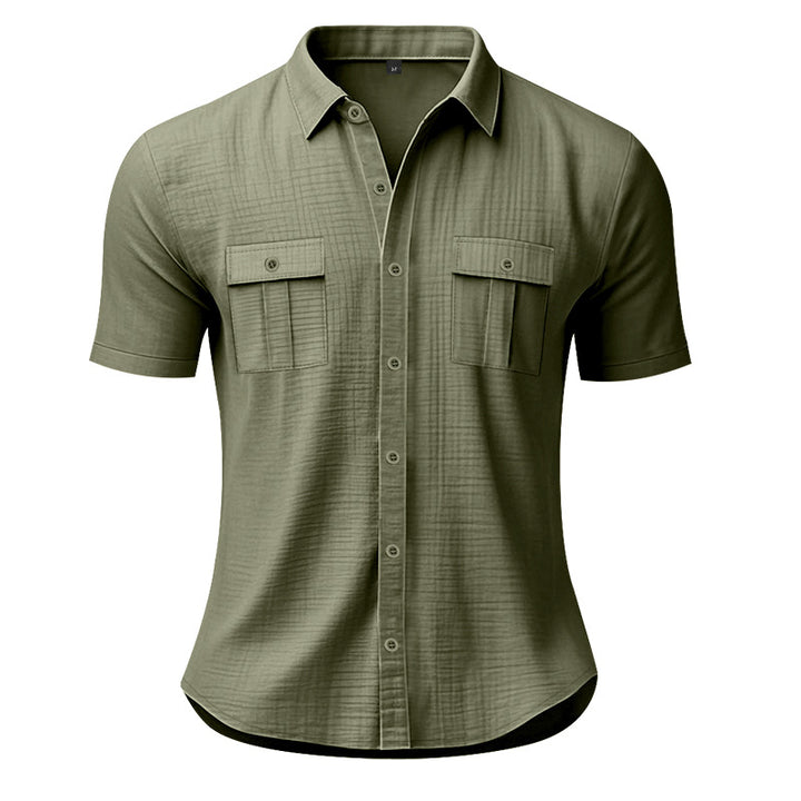 Men's summer short-sleeve shirt made of gauze with patch flap pockets Mune Fashion