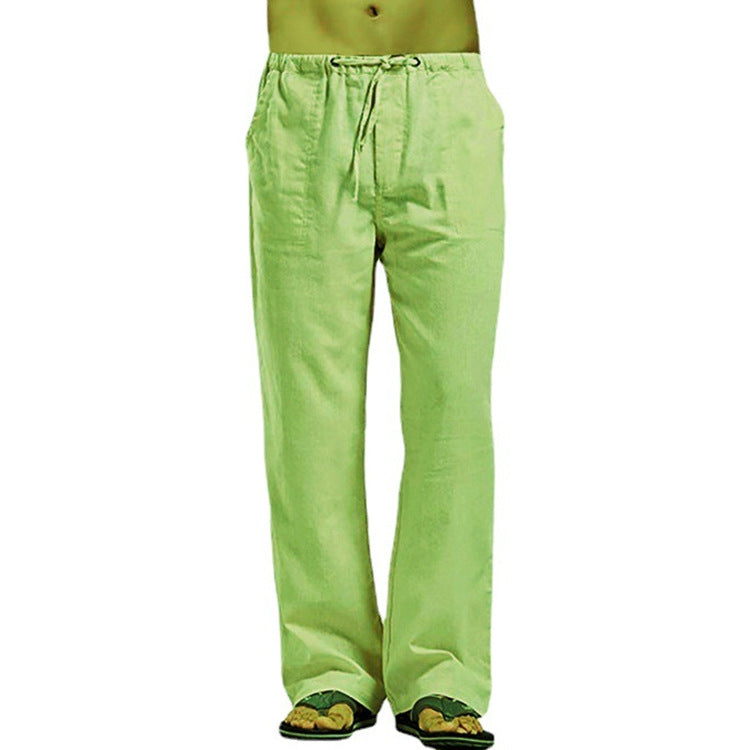 Men's Casual Linen Pants with Drawstring Waist and Straight Leg Mune Fashion