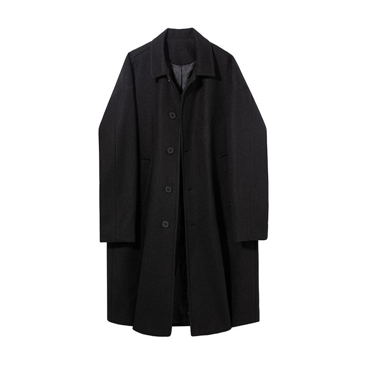 Men's Oversized Wool Coat with Boxy Cut and Classic Button Placket Mune Fashion