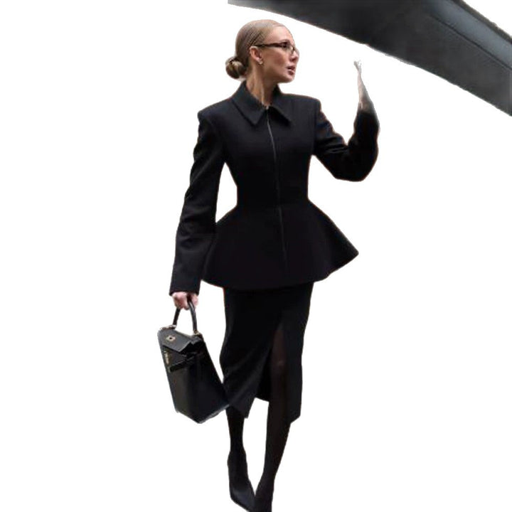 Women tailored zip blazer with peplum & structured shoulder Mune Fashion