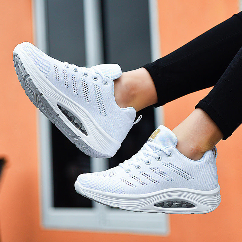 Ladies nan breathable knitted comfort walking sneakers with integrated air cushioning and ergonomic rocker sole Mune Fashion