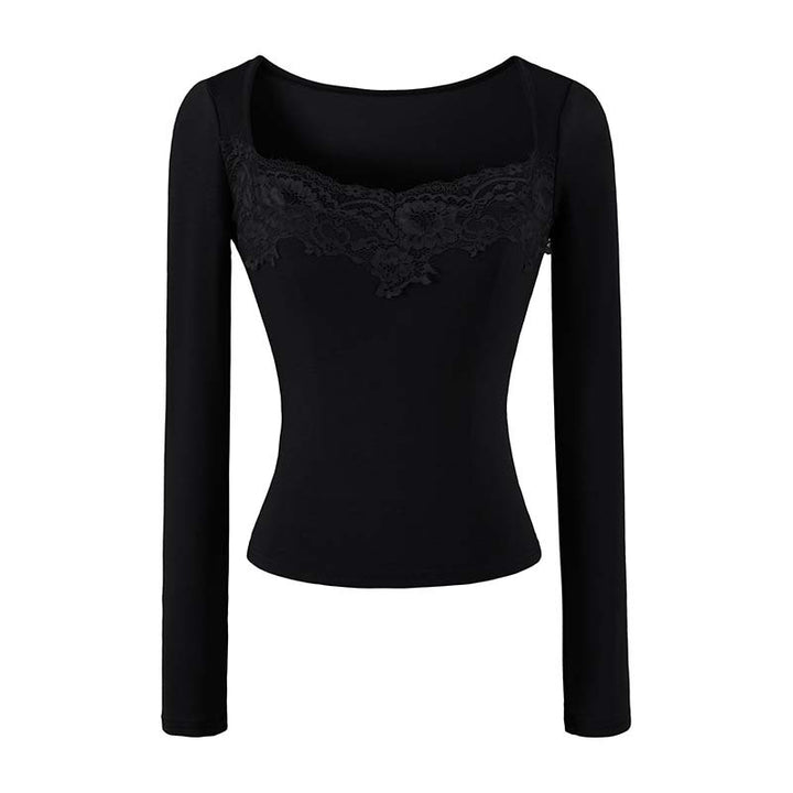 Women's Fitted Long Sleeve Shirt with Lace Bustier Look Mune Fashion