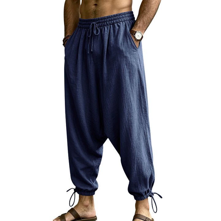 Men's Casual Harem Pants with Drop Crotch, Elastic Waistband and Drawstring Mune Fashion