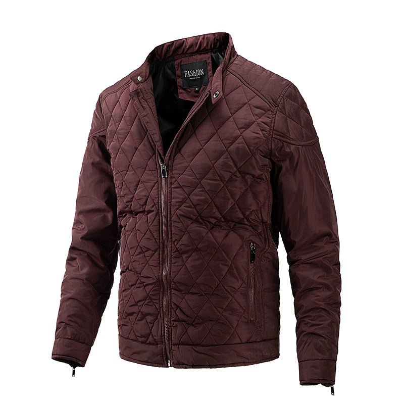 Men's quilted transitional jacket with diamond quilting, stand-up collar and zipper Mune Fashion