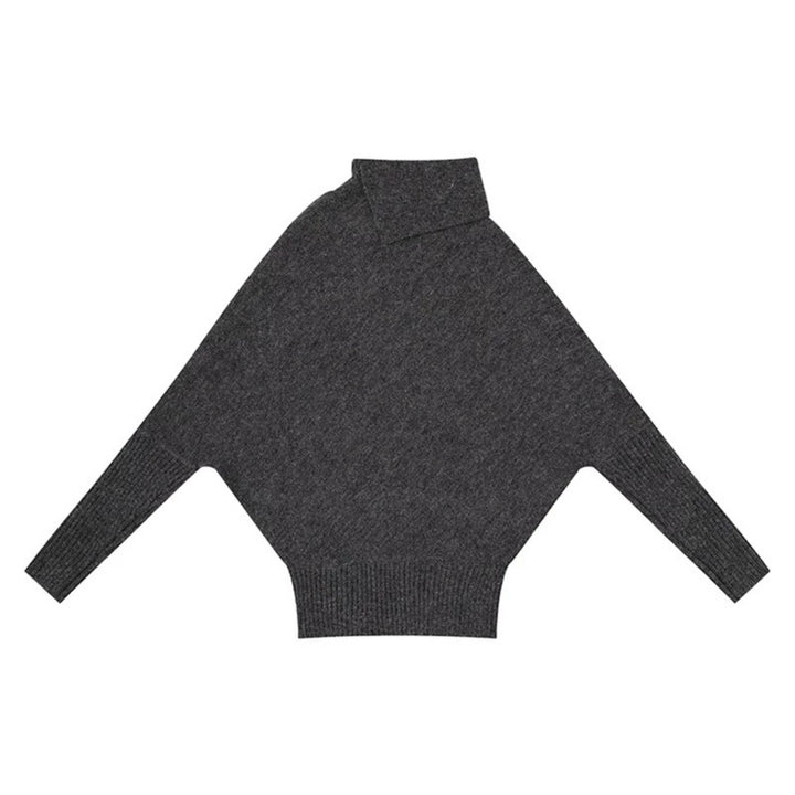Women's oversized sweater with roll neck, asymmetric shoulder button placket and cable knit details Mune Fashion