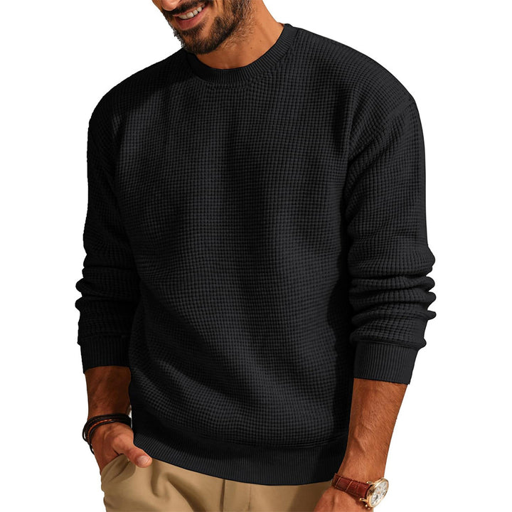 Men's Waffle Knit Sweater with Round Neck Mune Fashion