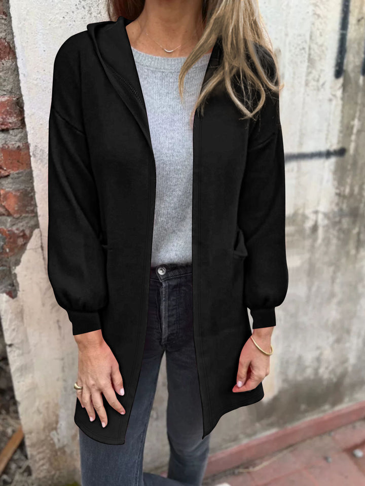Women Open Long Blazer with Hood and Patch Pockets Mune Fashion