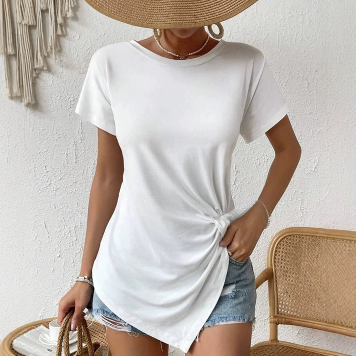 Women's asymmetrical knot shirt with side twist and elongated pointed hem Mune Fashion