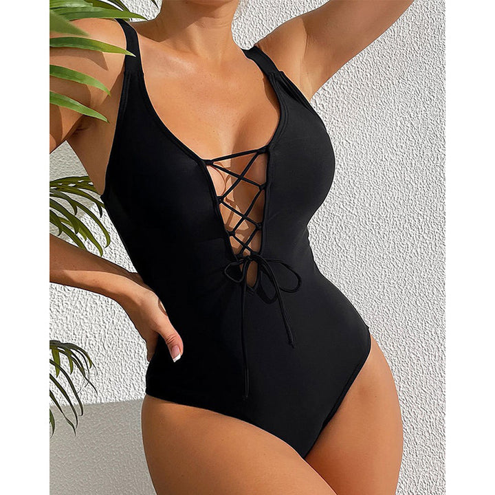 Women's One-Piece Swimsuit with Fashionable Lace-Up Design Mune Fashion