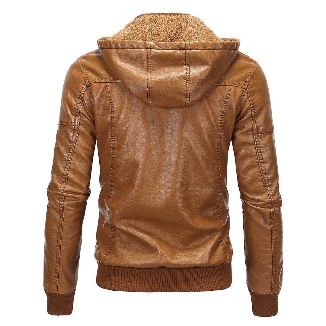 Men's vintage-inspired faux leather bomber jacket with teddy lining, stand collar, and chest pockets Mune Fashion