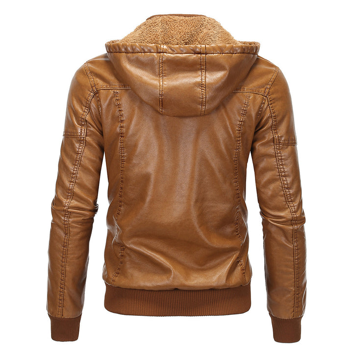 Men's vintage-inspired faux leather bomber jacket with teddy lining, stand collar, and chest pockets Mune Fashion