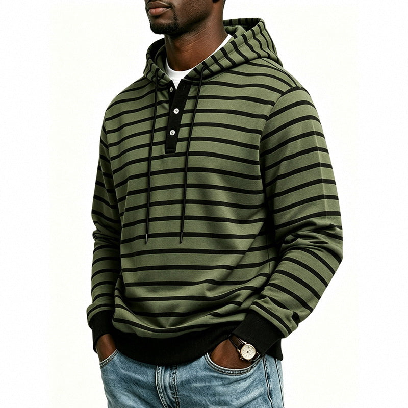 Men's hoodie with Henley button placket and fine stripe texture pattern Mune Fashion