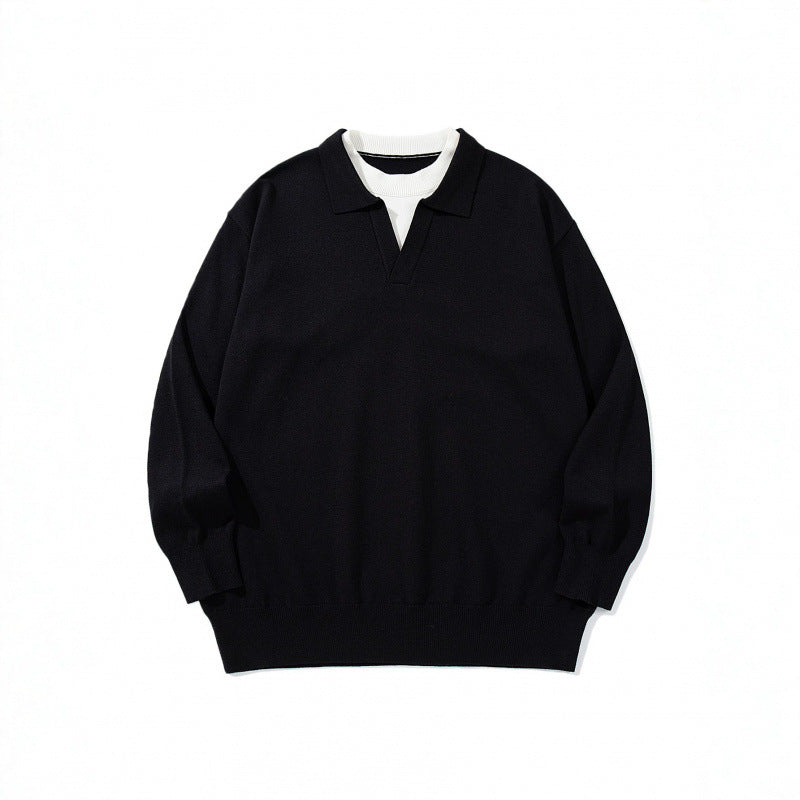 Unisex Oversize fine knit pullover with open Henley neckline and contrasting inner collar Mune Fashion