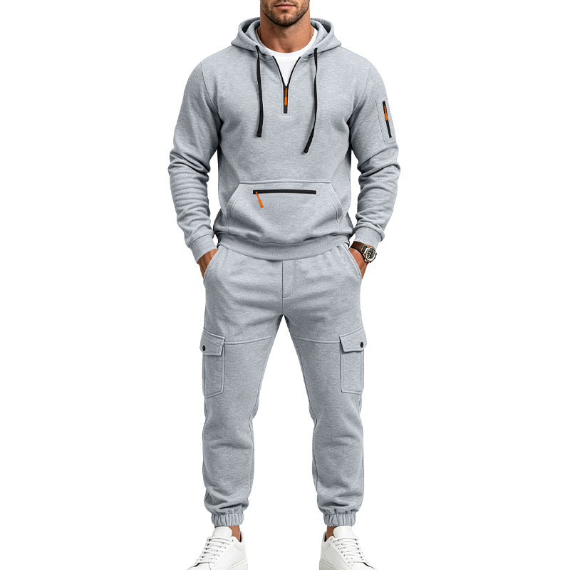 Men's Hooded Sweatset with Half-Zip, Cargo Joggers and Utility Pockets Mune Fashion