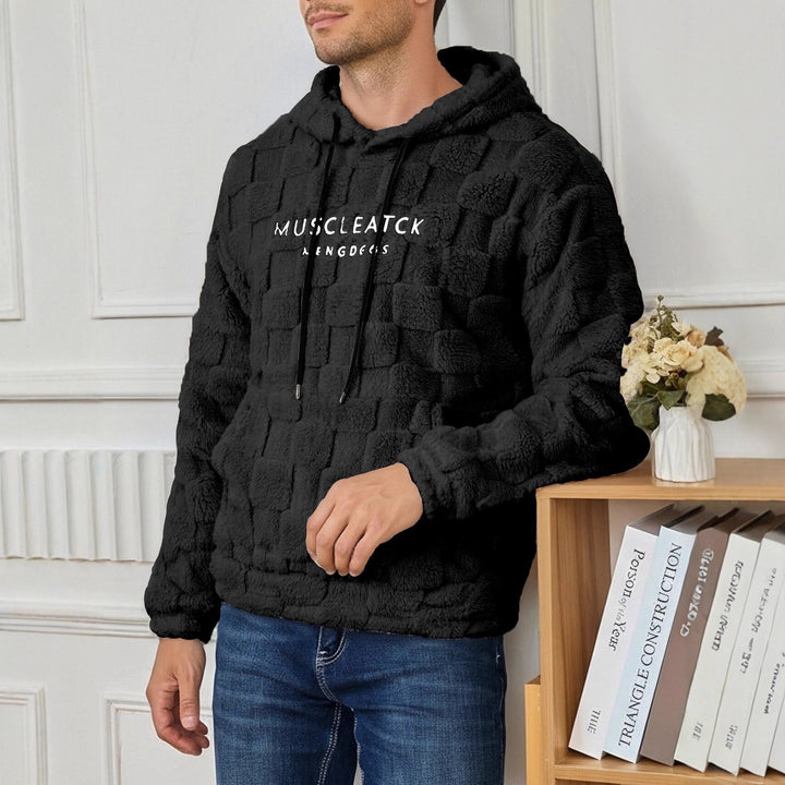 Men's fluffy Sherpa hoodie with square quilting pattern, kangaroo pocket and adjustable hood Mune Fashion