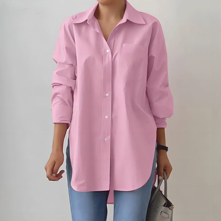 Women's Oversized Shirt Blouse with Extended Hem and Side Slits Mune Fashion