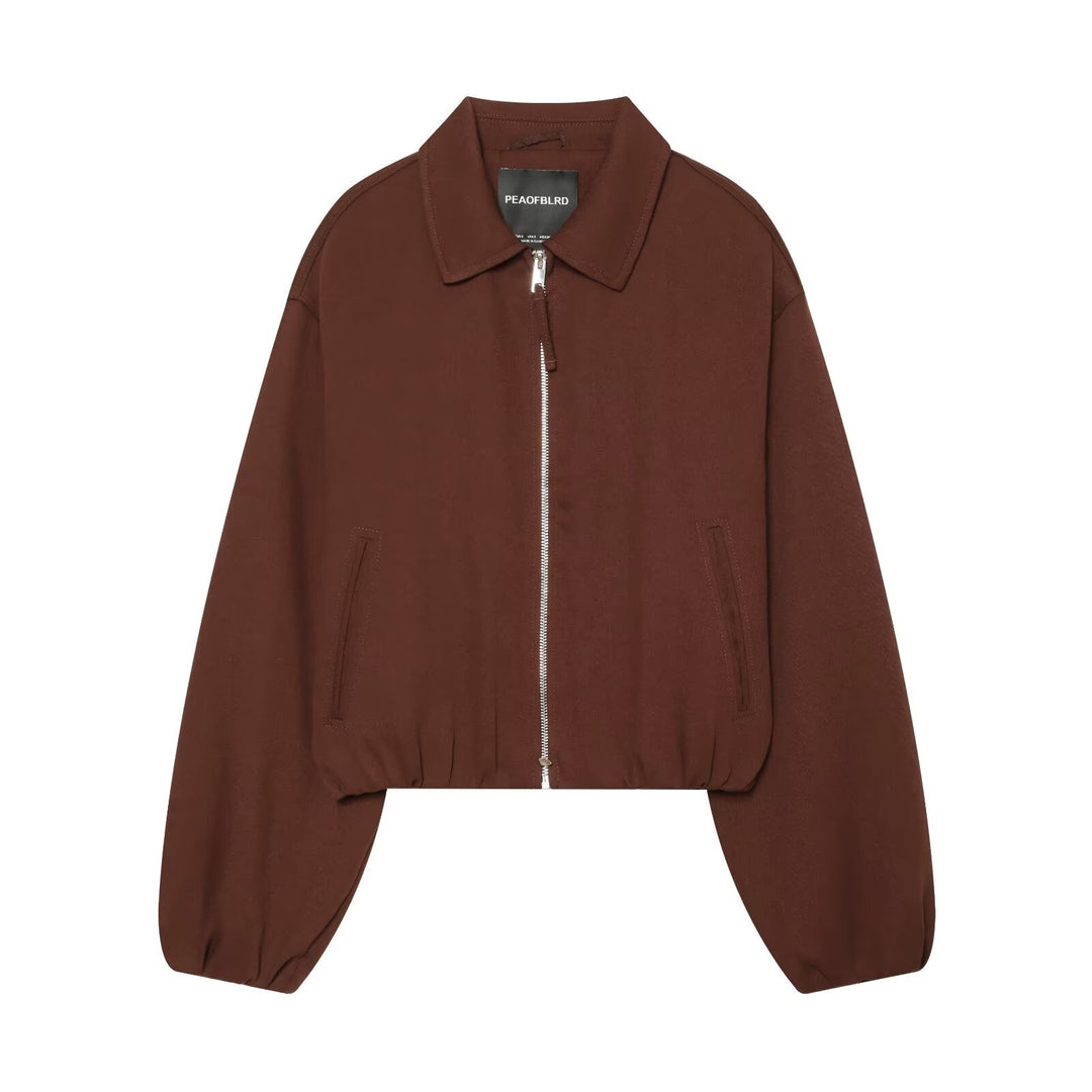 Women's Cropped Bomber Jacket in Oversized Cut with Full Length Zipper and Leopard Print Mune Fashion