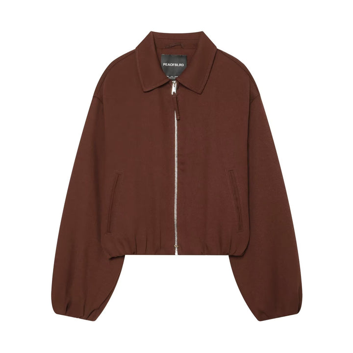 Women's Cropped Bomber Jacket in Oversized Cut with Full Length Zipper and Leopard Print Mune Fashion