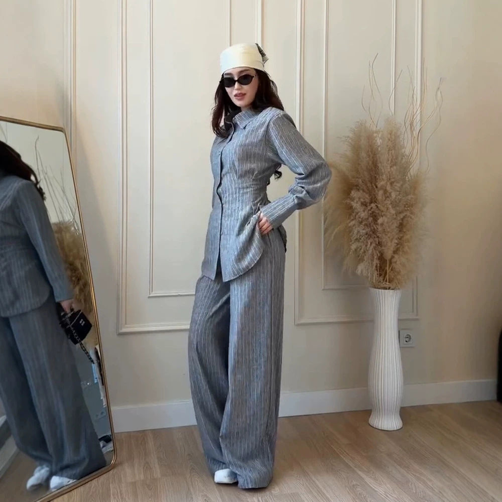 Women's Lightweight Linen Loungewear Set with Oversized Shirt and Wide Leg Pants Mune Fashion