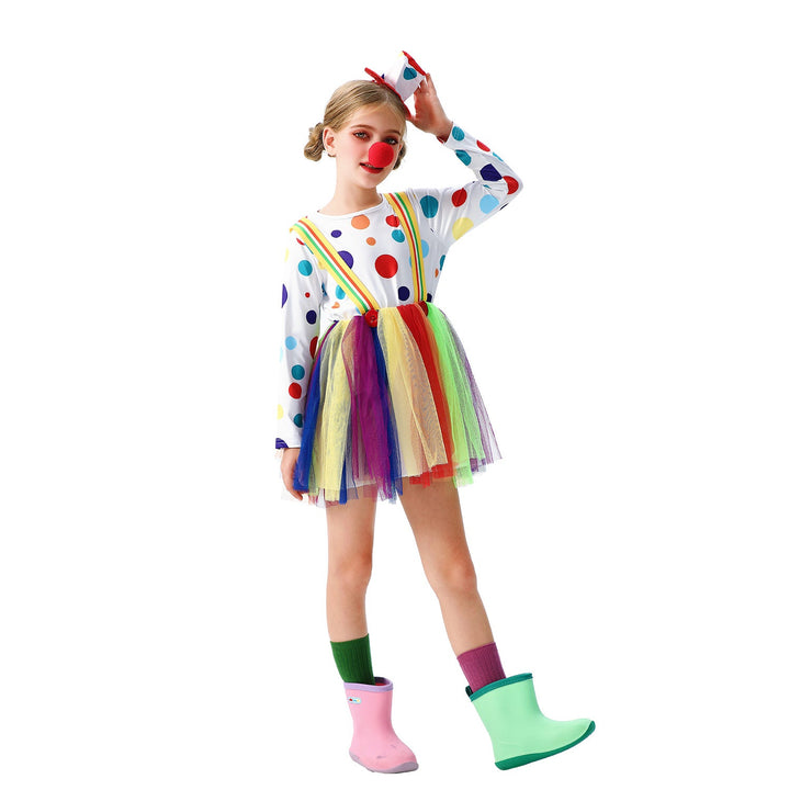 Girl clown costume with colorful tulle skirts and hair accessories Mune Fashion