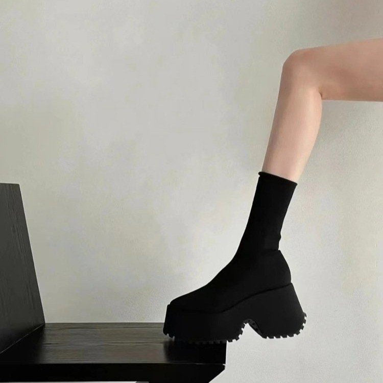 Women's Plateau Sock Boots with distinctive Lug Sole and sculptural platform Mune Fashion