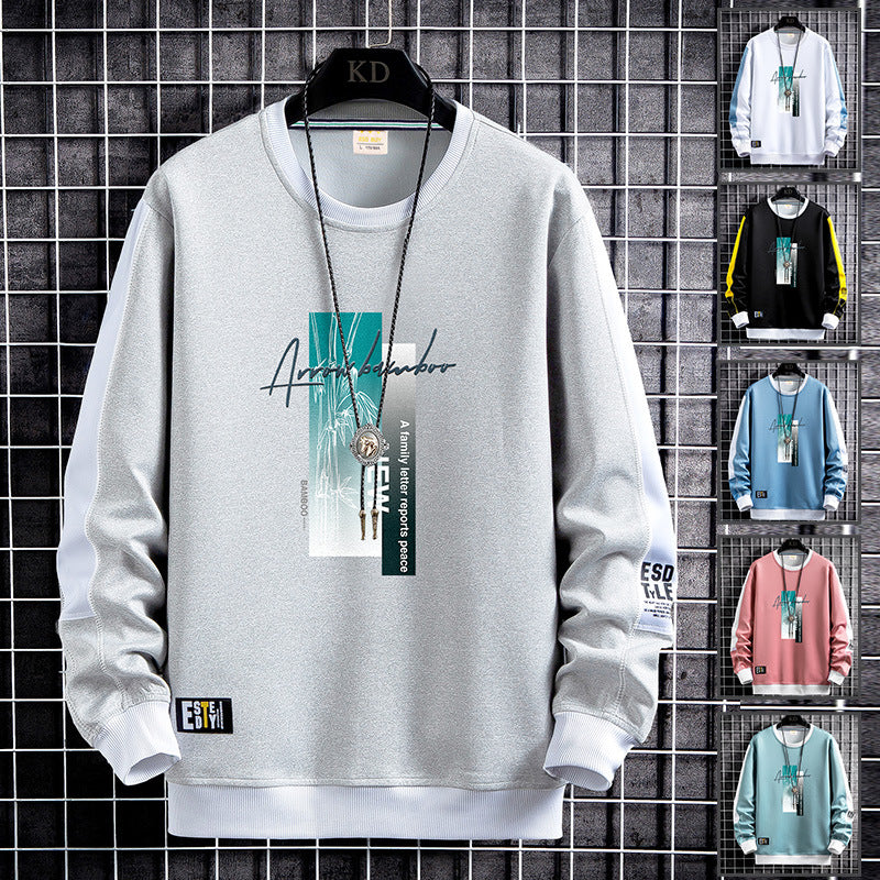 Men's sporty-urban round neck sweatshirt with contrasting sleeves, ribbed cuffs & front graphic print Mune Fashion