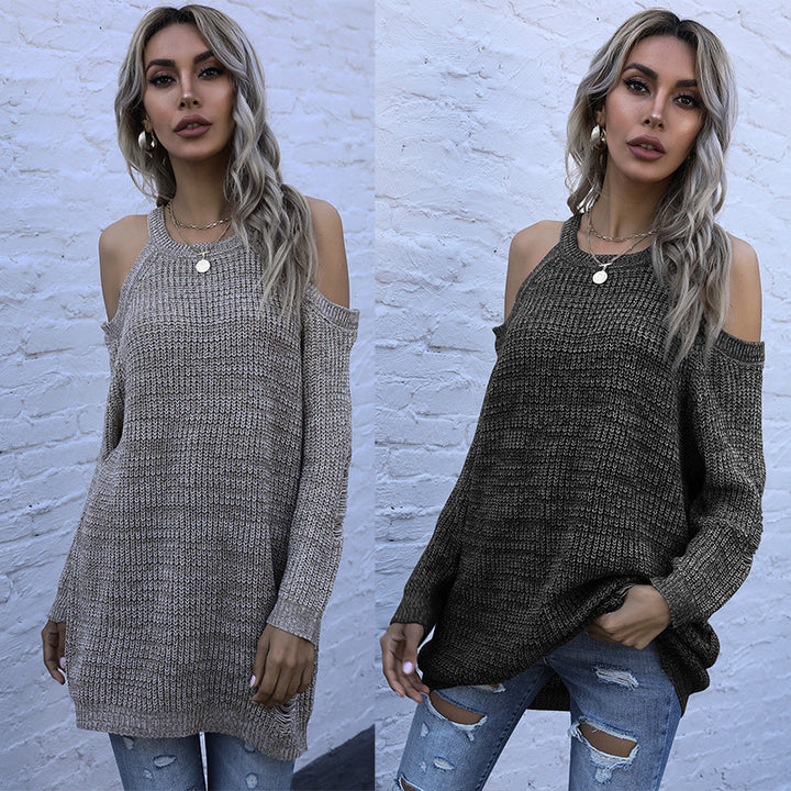 Women's Off-Shoulder Chunky Knit Sweater with Cut-Out Detail, Oversized Fit and Ribbed Hem Mune Fashion
