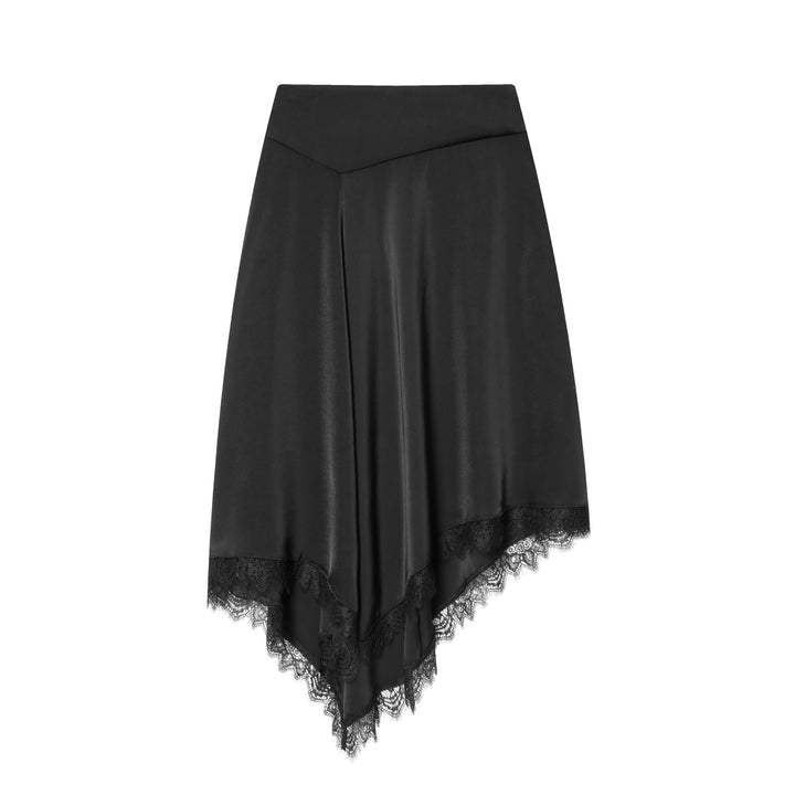 Women's nano asymmetrical midi skirt with high waistband and delicate lace edge Mune Fashion