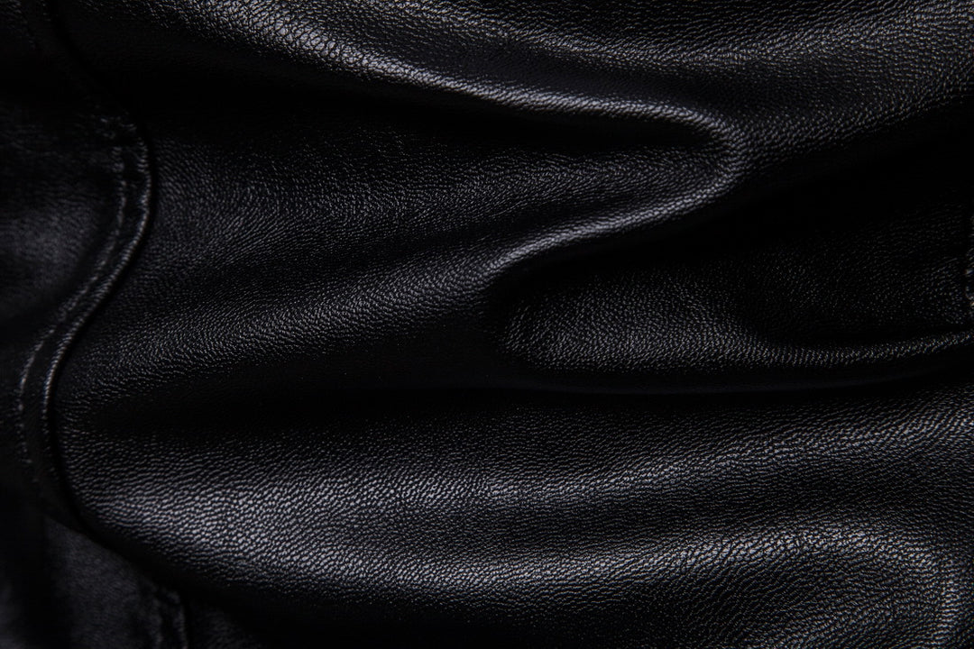 Men's Slim-Fit Biker-Inspired Faux Leather Jacket with Stand Collar and Minimalist Stitching Mune Fashion