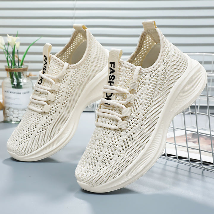 Ladies knitted slip-on comfort sneaker with sock-like shaft, breathable 3D mesh and cushioned EVA wedge sole Mune Fashion