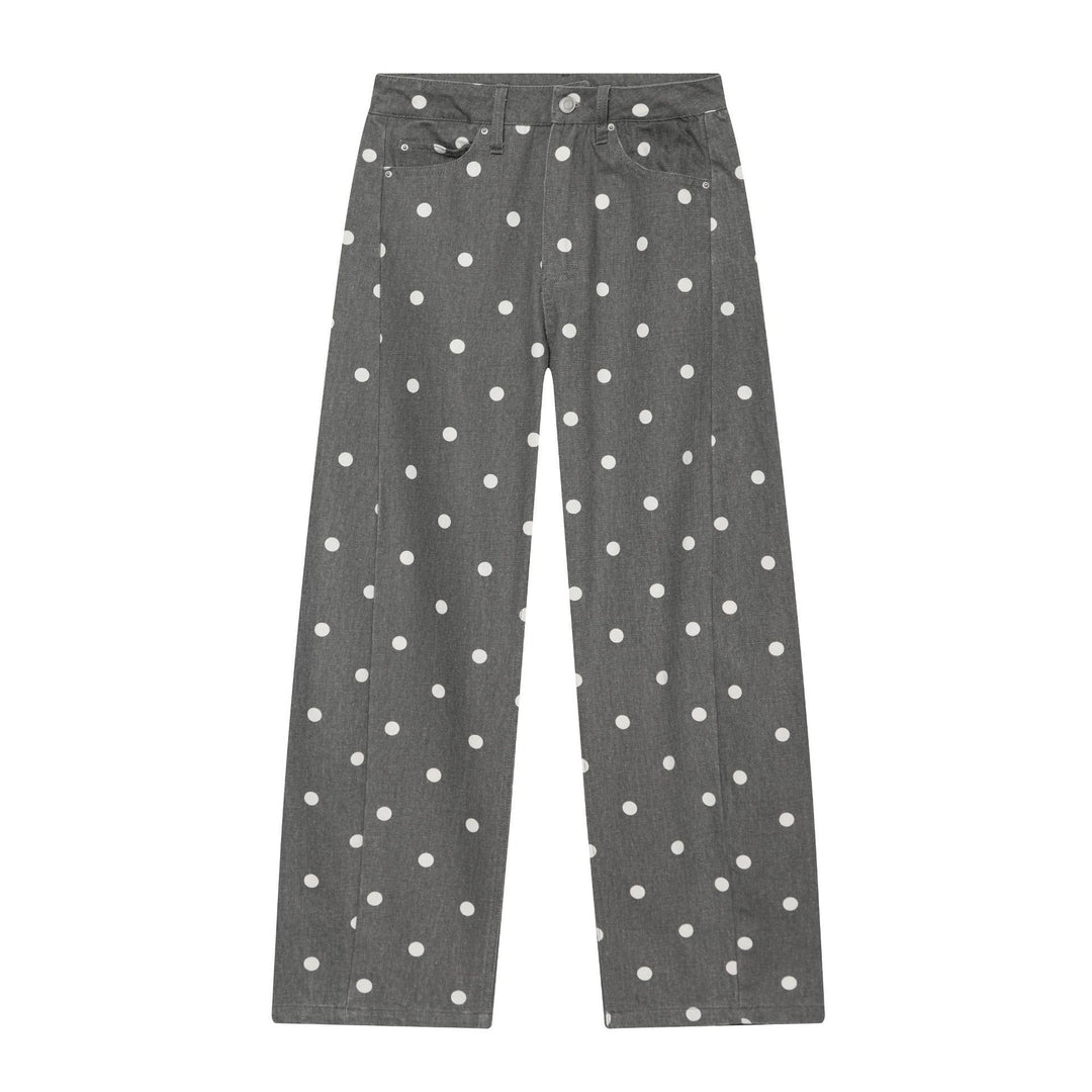 Women High-waisted wide Culotte jeans with patch back pockets and polka dot print Mune Fashion