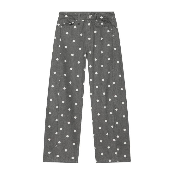 Women High-waisted wide Culotte jeans with patch back pockets and polka dot print Mune Fashion