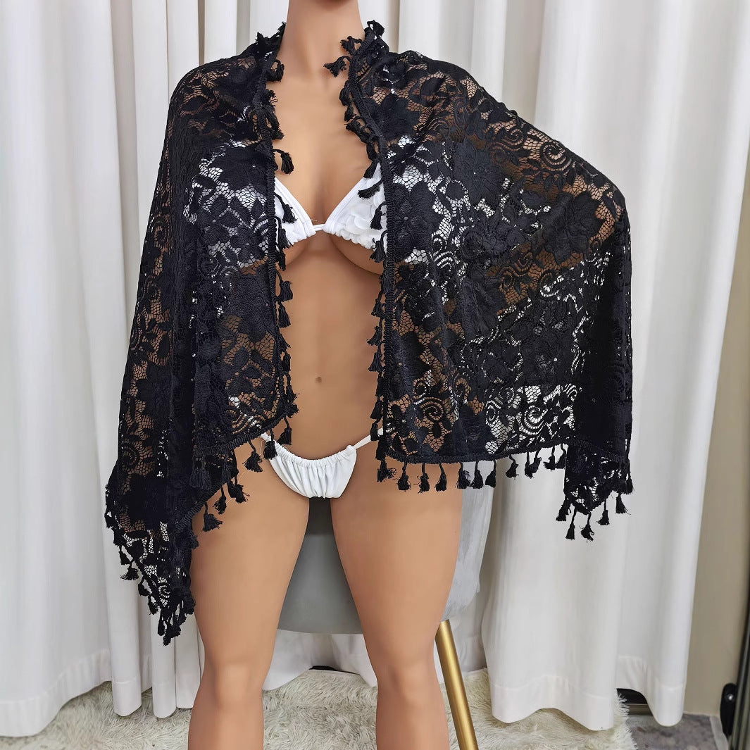 Women's Crochet Beach Sarong with Elegant Fringes Mune Fashion
