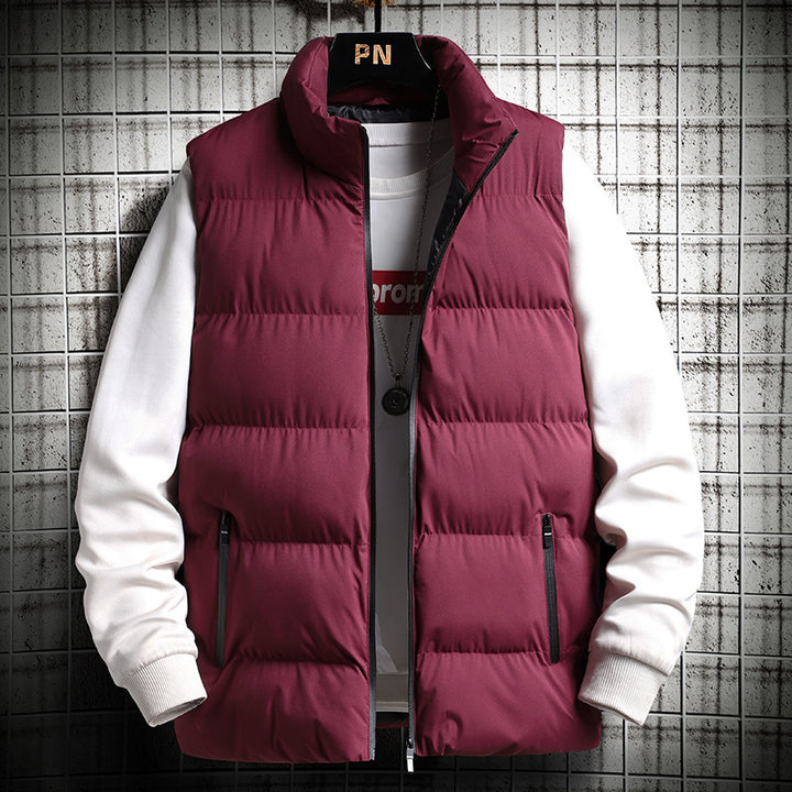 Men's Padded Quilted Vest in Layering Look with High Stand-Up Collar and Zipper Pockets Mune Fashion