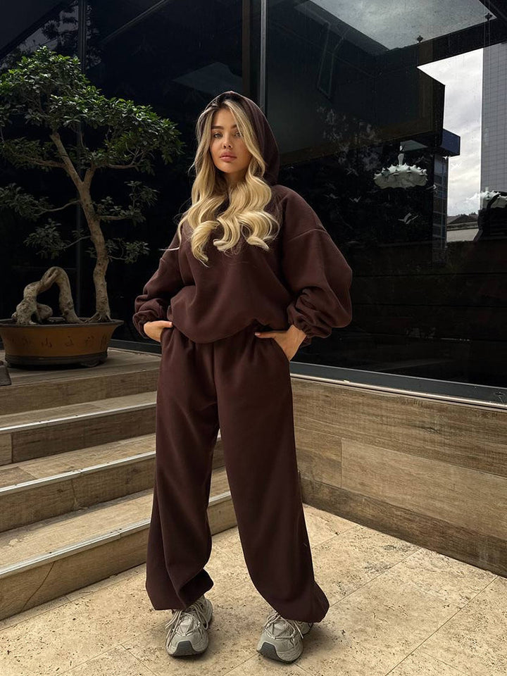Ladies Cozy Oversized Hoodie Set with Soft Lined Hood and Palazzo-Like Lounge Pants Mune Fashion