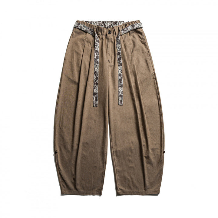 Men's Loose Highwaist Pleated Pants with Elastic Waistband and Printed Drawstring Mune Fashion