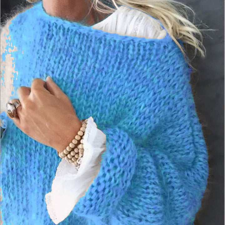 Women's Short Cut Fluffy Chunky Knit Sweater with Dropped Shoulder Mune Fashion