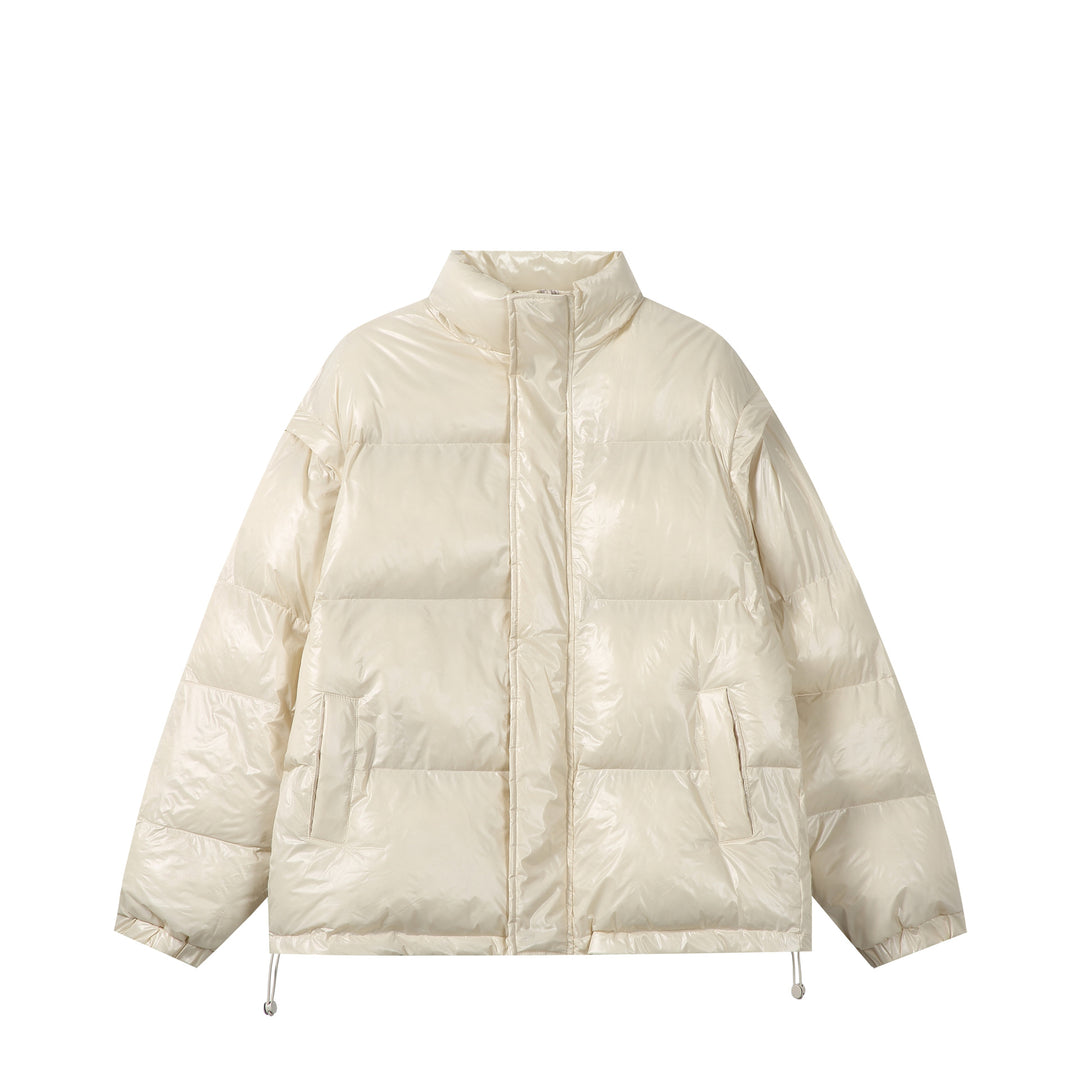 Unisex Shiny Boxy Quilted Oversized Puffer Jacket with High Stand-up Collar Mune Fashion