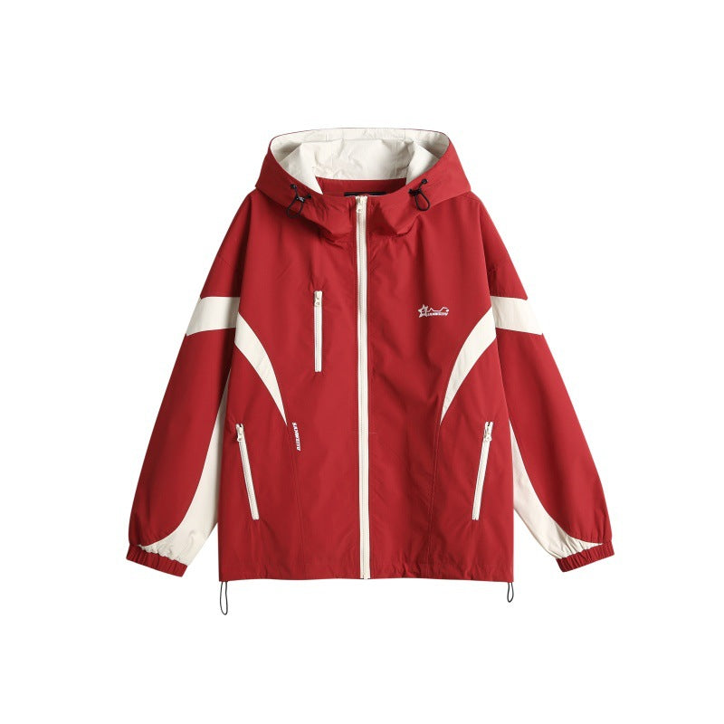 Unisex Technical Hooded Windbreaker Jacket in Boxy Cut with Contrasting Panels and Water-Repellent Zippers Mune Fashion