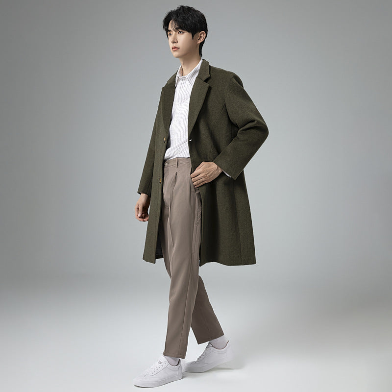 Men's Elegant Longline Wool Coat with Minimalist Lapel and Tailored Silhouette Mune Fashion