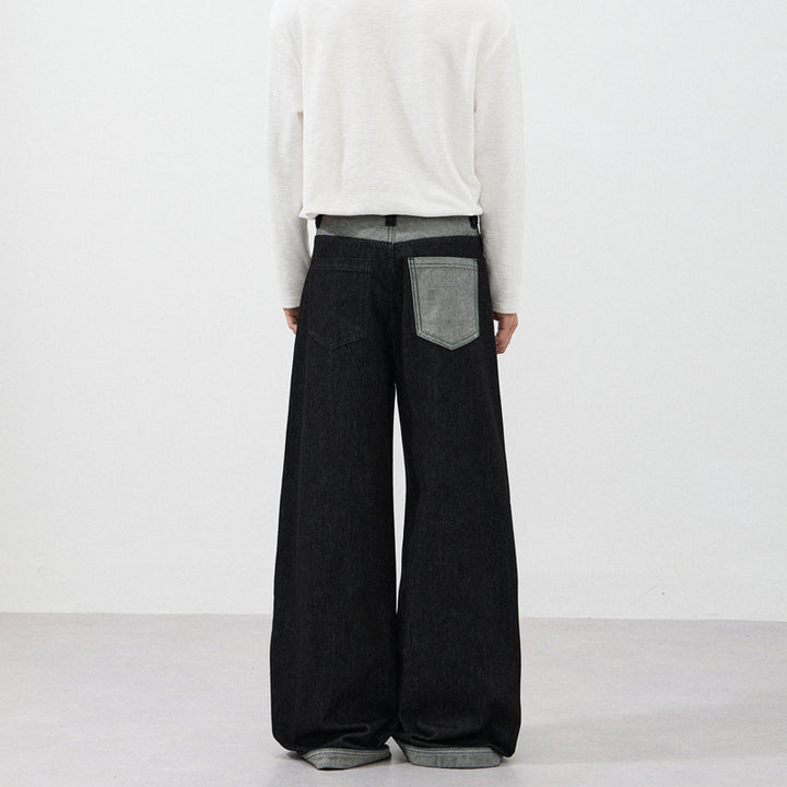 Men's Ultra Wide Denim Marlene Trousers with Extra Long Hem Edge and Five-Pocket Detail Mune Fashion