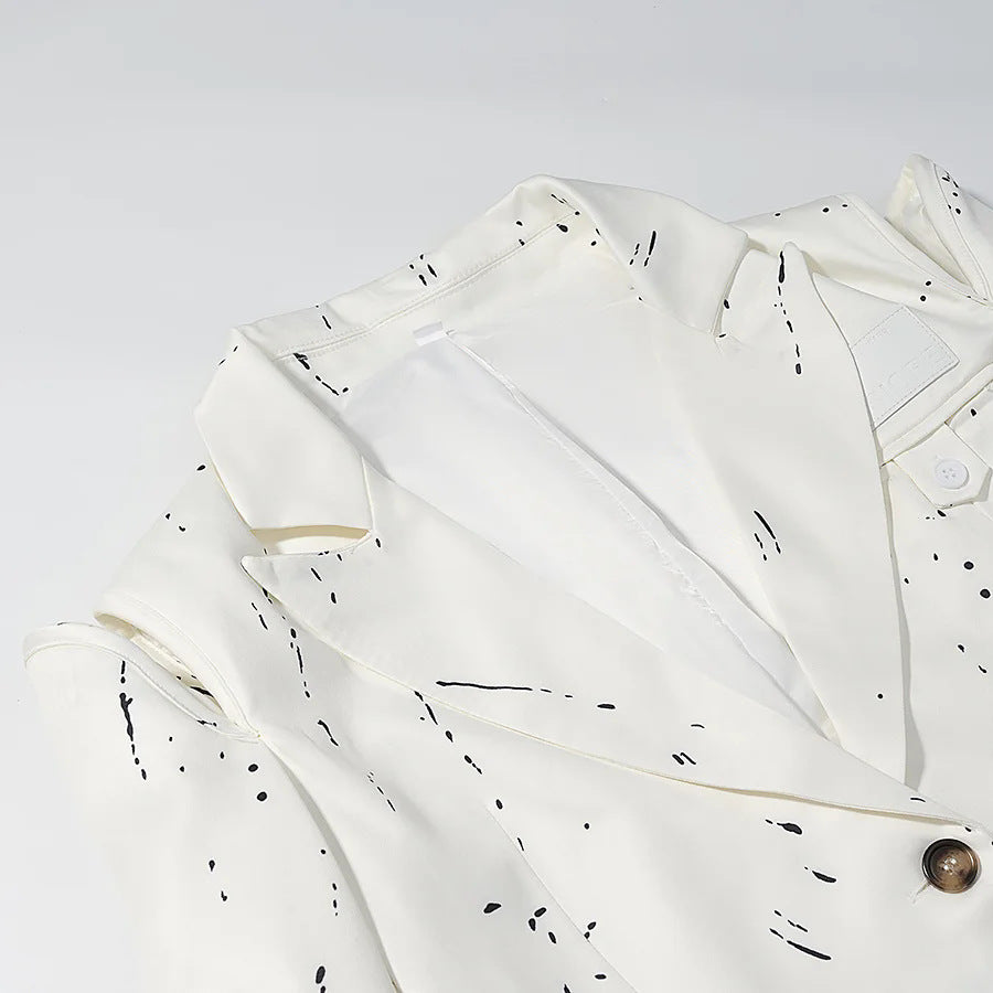 Women's nan kastiger artificial silk blazer with abstract splash print, lapel collar and patch pockets Mune Fashion