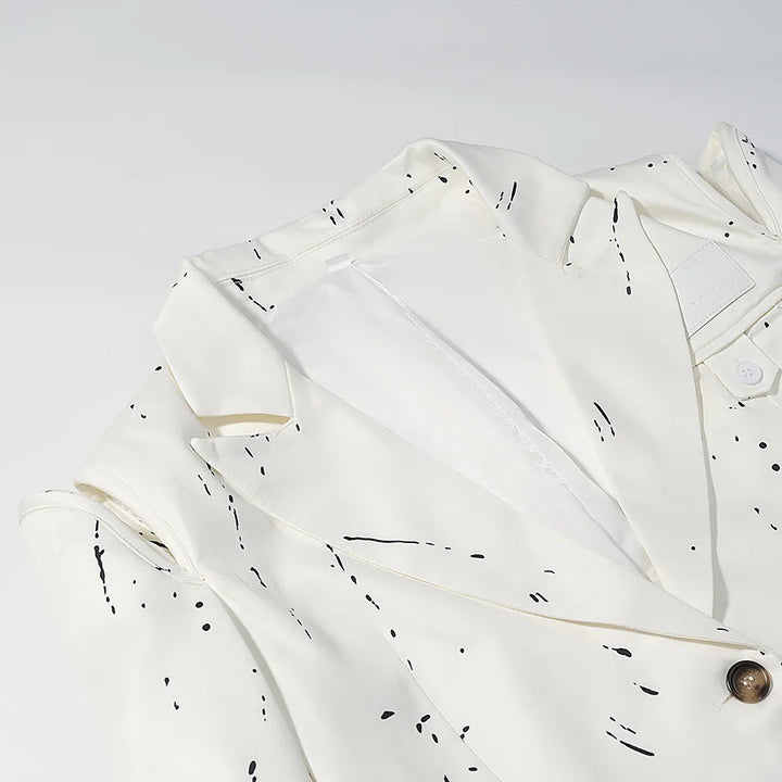 Women's nan kastiger artificial silk blazer with abstract splash print, lapel collar and patch pockets Mune Fashion