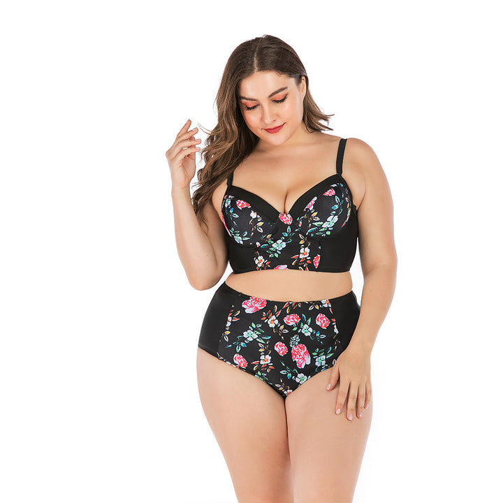 Women's High-Waisted Bikini Set with Floral Top and Supportive Cut Mune Fashion