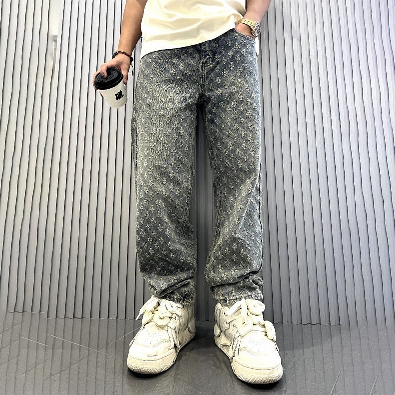 Men's Stylish Relaxed Fit Jeans with Floral Pattern Mune Fashion
