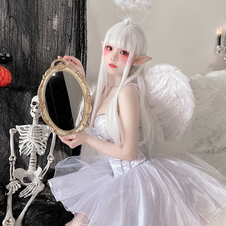 Women's Fantasy Angel Costume with Transparent Tulle Skirt and Sparkling Accents Mune Fashion